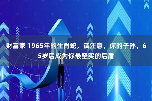 财富家 1965年的生肖蛇，请注意，你的子孙，65岁后成为你最坚实的后盾